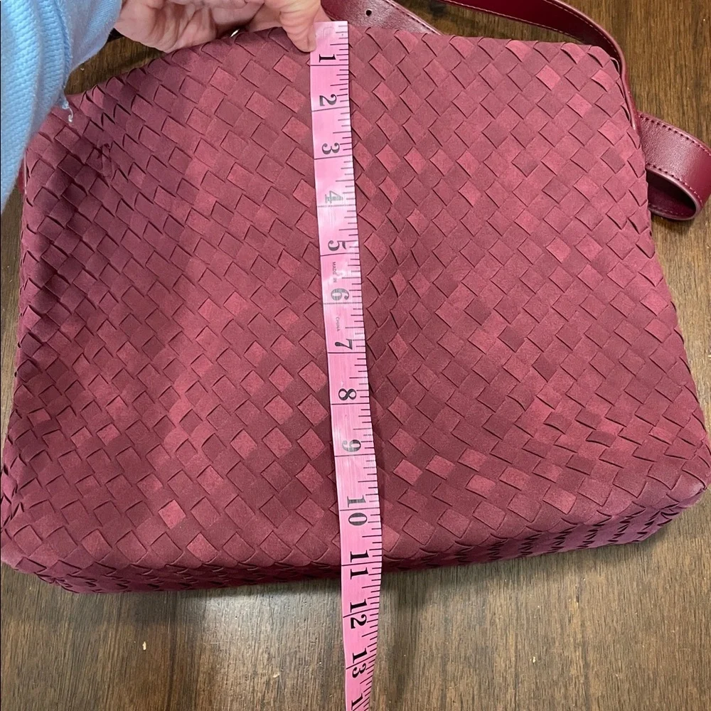 Burgundy faux, leather woven tote